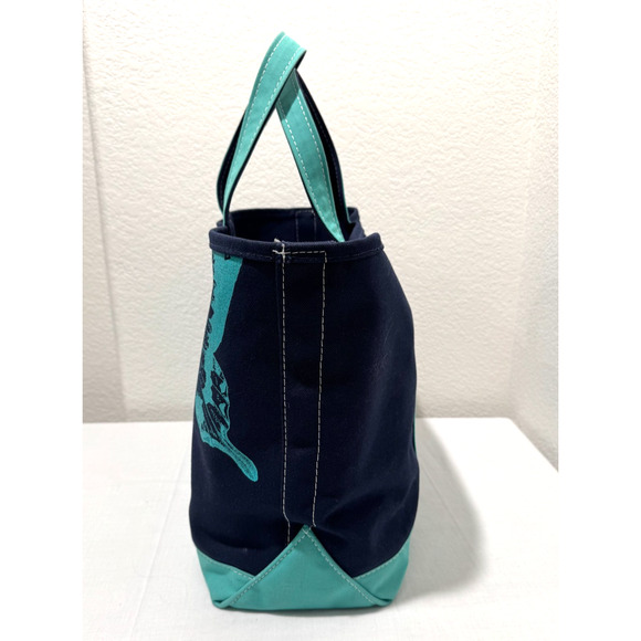 LL Bean Boat & Tote Bag Navy Blue Turquoise LARGE Size 15x22 Butterfly - Picture 5 of 10